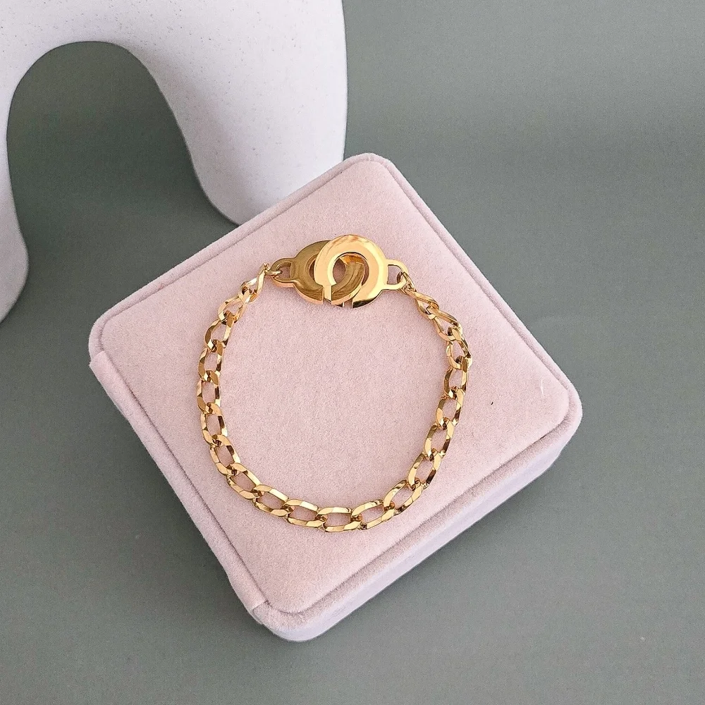 Stainless steel gold tone chain cuffs bracelet new